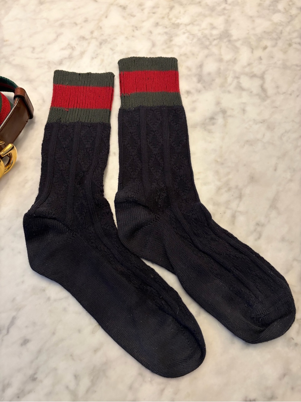 GUCCI Green and Red Web Belt with Gold Double G Buckle and GUCCI Socks! - Picture 9 of 11